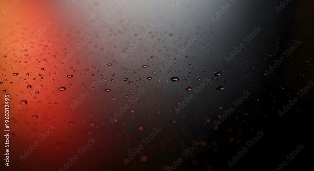 Obraz premium water droplets on a wet surface with red and white light