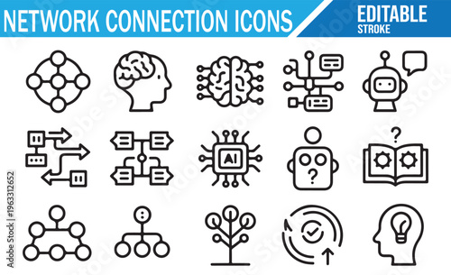 Artificial intelligence and network icons collection with digital communication elements