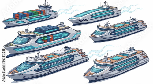Collection of futuristic ships and vessels with modern designs.