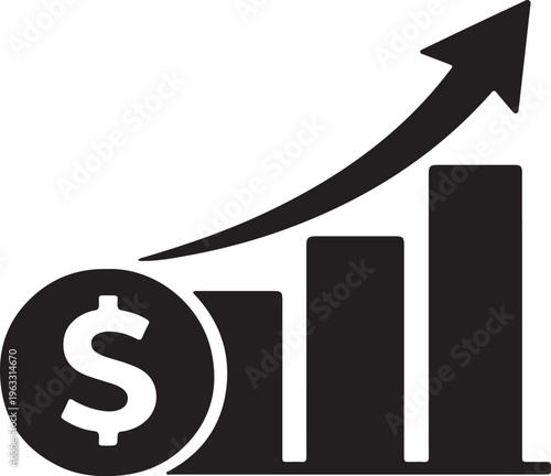 Financial growth chart represented by a bar and line graph with dollar signs