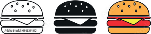 Three hamburger icons in different colors on a white background