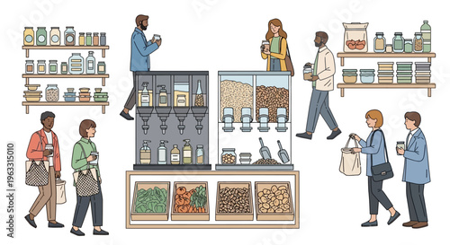 People shopping at a zero waste grocery store.