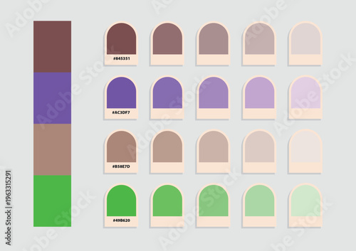 Chic nail polish collection featuring shades of purple, brown, pink, and green with corresponding swatches on a neutral background.