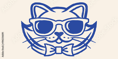Cool cat wearing sunglasses and a bow tie illustration