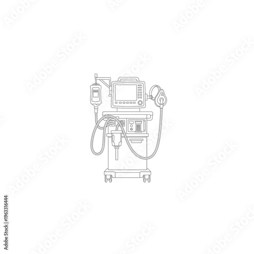 Medical ventilator machine line art icon with graphic depicts hospital equipment