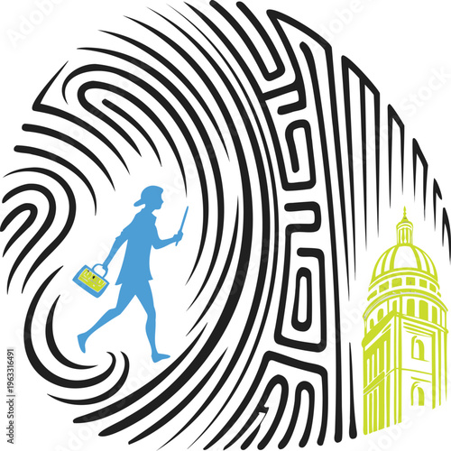 Man and woman navigating a maze labyrinth concept illustration