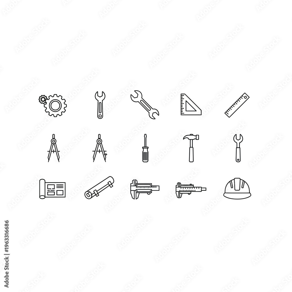Fototapeta premium Construction and engineering tools collection with hard hat