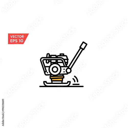 Vibratory plate compactor construction tool icon with heavy duty with line art