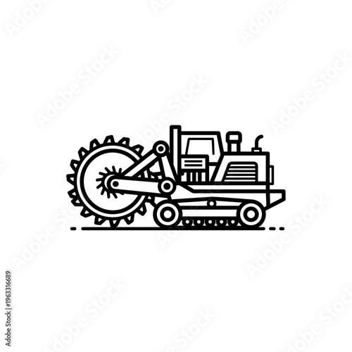Trencher machine icon vector line art construction equipment white background