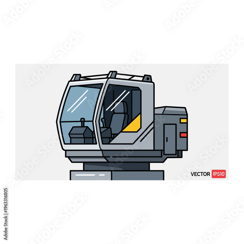 Modern crane operator cabin vector illustration, industrial machine interior