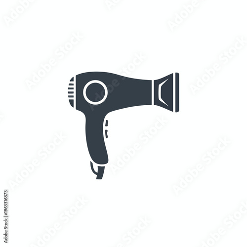 A simple dark gray icon of a hairdryer on a white background