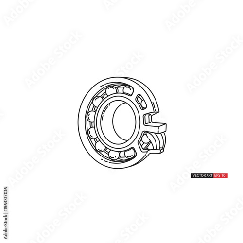 Line art illustration of a pipe clamp with adjusting mechanism icon
