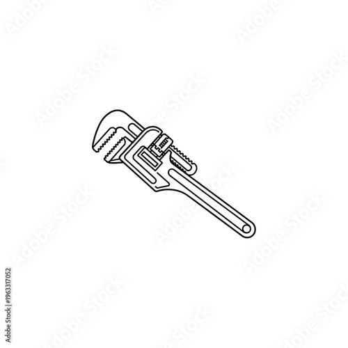 Pipe wrench tool outline illustration for plumber and industrial use