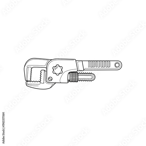 Line art illustration of an adjustable pipe wrench tool icon