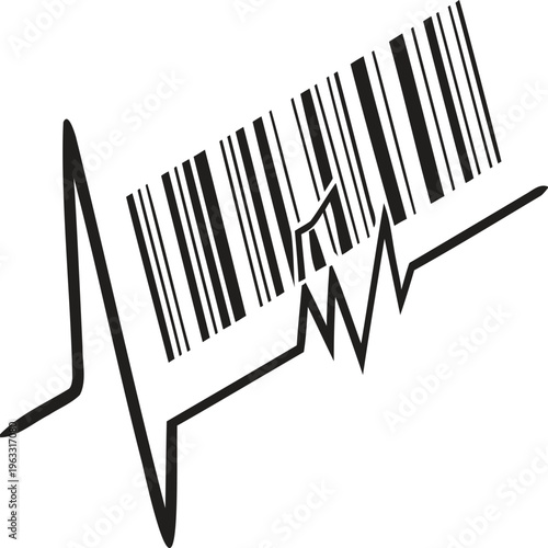 A black vector barcode label scan illustration for retail business product data featuring Made in China or USA information and price tag technology for shop sale