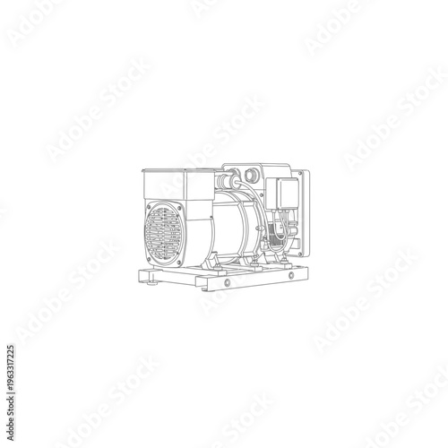 Heavy duty industrial power generator line art vector illustration