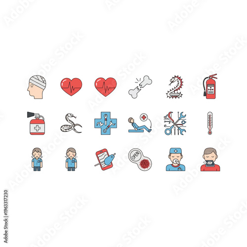 Medical emergency and first aid line icons set - healthcare service & support
