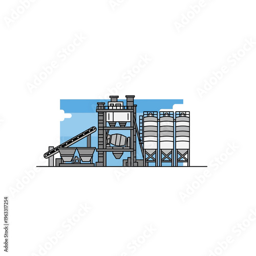 Flat design concrete batching plant construction industry icon
