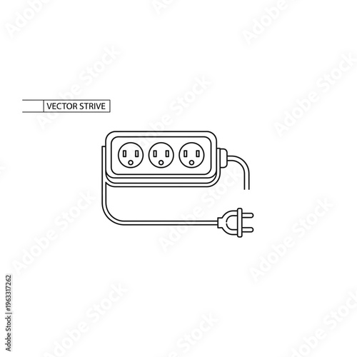 Electrical power strip with three outlets line art illustration