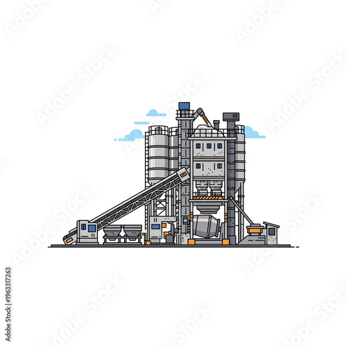 Industrial concrete batching plant manufacturing construction site