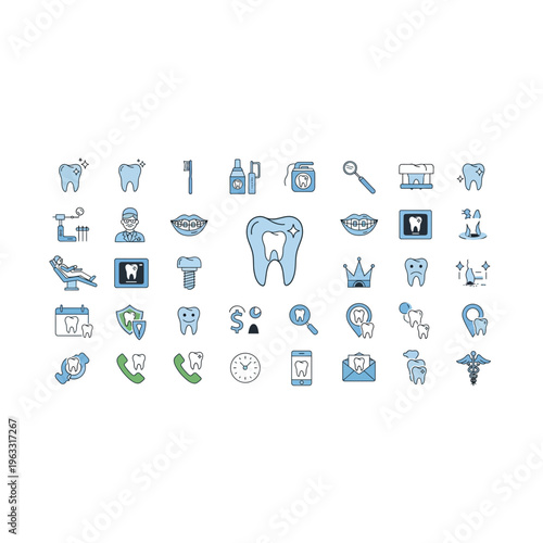 Comprehensive dental care clinic icon set oral health collection