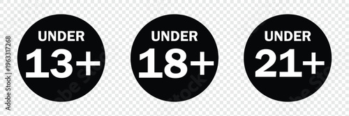 Set isolated age restricted 3, 5, 9, 13, 16, 18, 21 plus yeas old, age restricted under 3, 5, 9, 13, 16, 18, 21 , Perfect for adding clear age restrictions and warnings with stylish, websites, apps . 