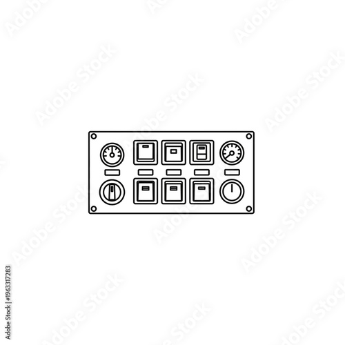Industrial control panel with outline clocks and frame icons