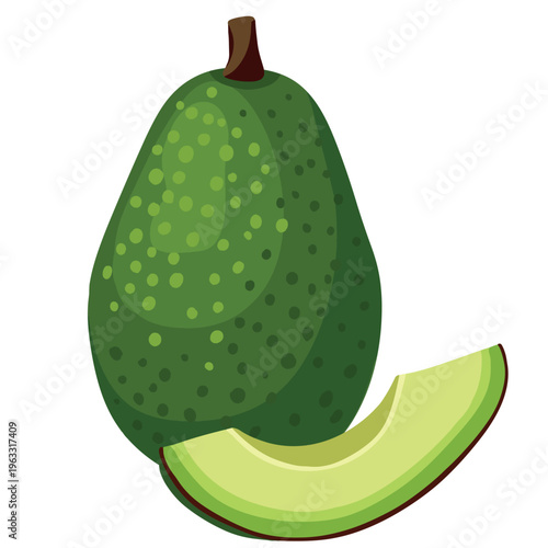 Fresh avocado halves and slice isolated on white background