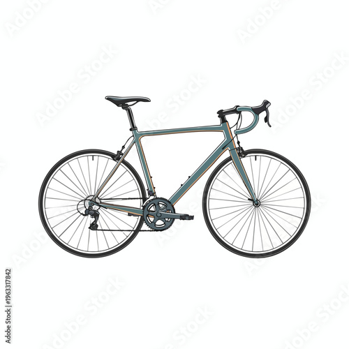 Teal road bicycle with orange accents, sleek design, on white background