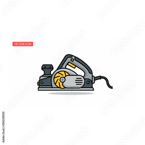 Electric wood hand planer tool vector icon illustration