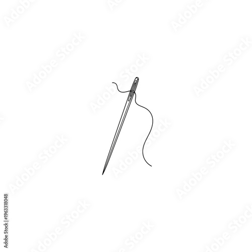 Single sewing needle with thread line icon illustration