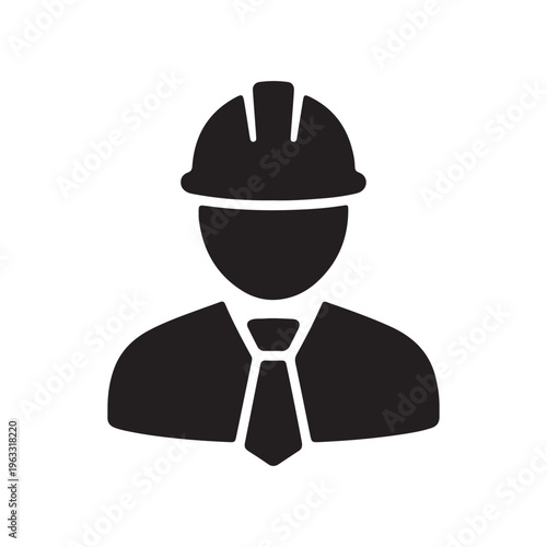 Construction Worker Icon with Hard Hat Engineer and Safety Professional Symbol