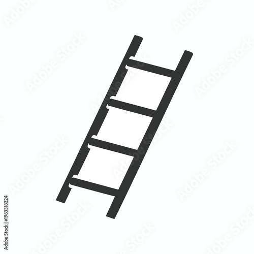 Simple, dark, diagonal ladder with four rungs on a white background