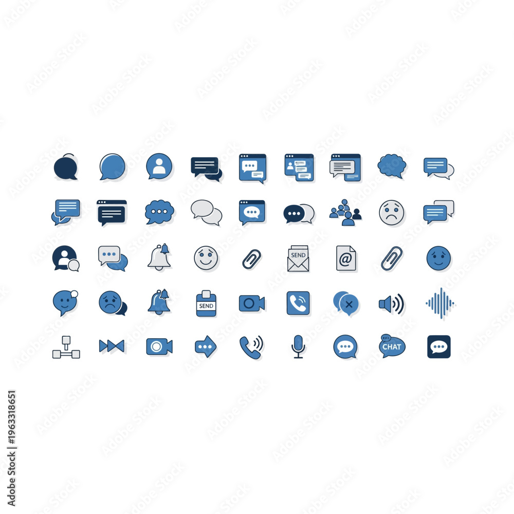 Naklejka premium Business and communication monochrome icon set in blue for corporate web UI