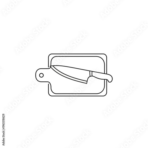 Chef knife and cutting board line icon for kitchenware and cooking design set