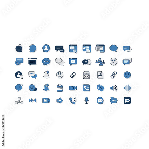 Business and communication monochrome icon set in blue for corporate web UI