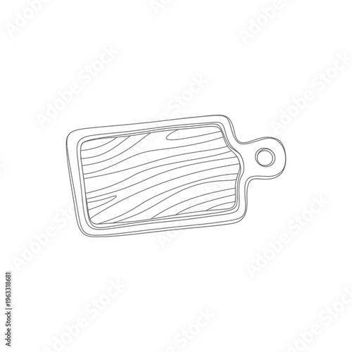 Wooden cutting board outline icon with natural grain texture detail graphic