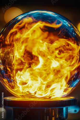 A glass ball containing a flame