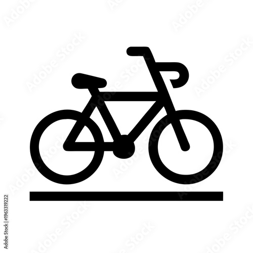 Minimalist bicycle icon vector, black bike silhouette on white background, simple cycling symbol for urban transport and fitness apps