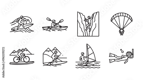 Extreme Sports Icons Collection: Surfing Kayaking Climbing Paragliding Cycling Snowboarding Windsurfing Scuba Diving