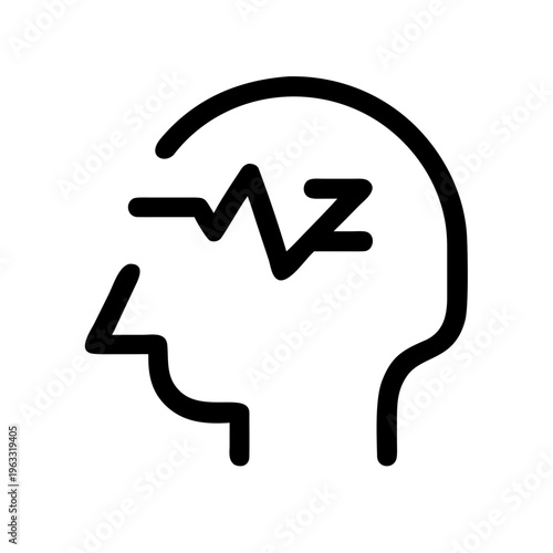 Minimalist human head profile with brain wave line, mental health and psychology icon, neurology and headache concept vector illustration