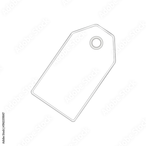 A blank, minimalist gray-lined tag with a hole at the top, on a white background