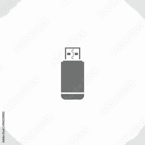 Minimalist grey USB flash drive icon on white background