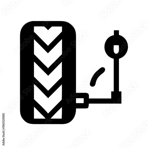 Tire pressure gauge icon, car wheel inflation symbol, automotive maintenance vector illustration, black and white garage service sign