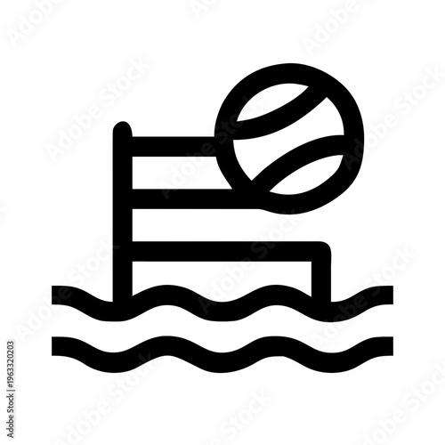 Water polo icon in minimalist line art style, professional sports competition symbol, aquatic ball game vector illustration for athletic tournament