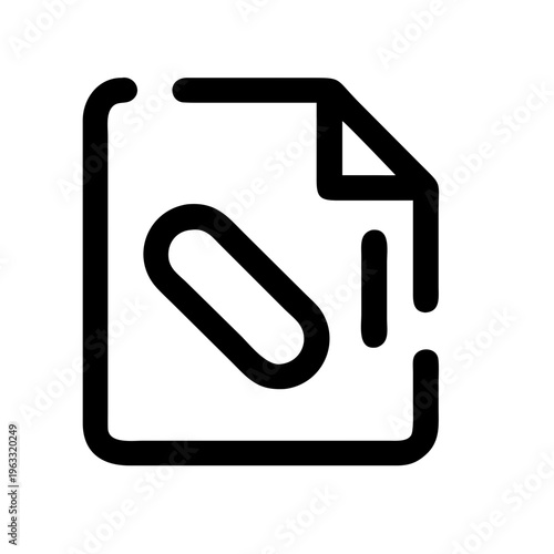 Minimalist document attachment icon vector, black line paper file with paperclip symbol, professional office digital asset for web interface
