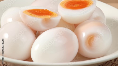Hard-boiled eggs on a plate.