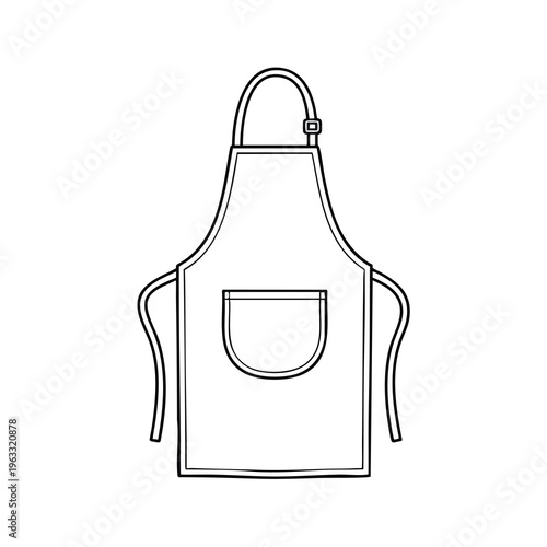 A simple black and white line drawing of a chef's apron with a pocket