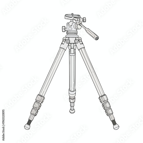 A gray and white illustration of a camera tripod with a panning head