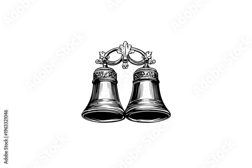 Altar bell vector illustration, black and white isolated religious symbol for Easter, church faith logo and spiritual print.